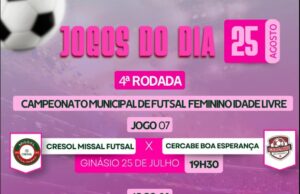 Ginásio 25 de Julho recebe 4ª rodada do Campeonato Municipal de Futsal Feminino de Missal nesta terça-feira